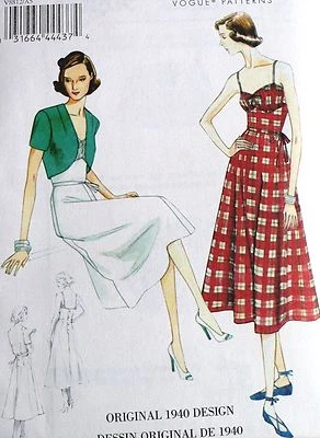 OOP Vogue Vintage 1940's Retro Dress, Bolero & Belt Pattern V8812 Sz 6-14, 14-22 - Image 1 of 4