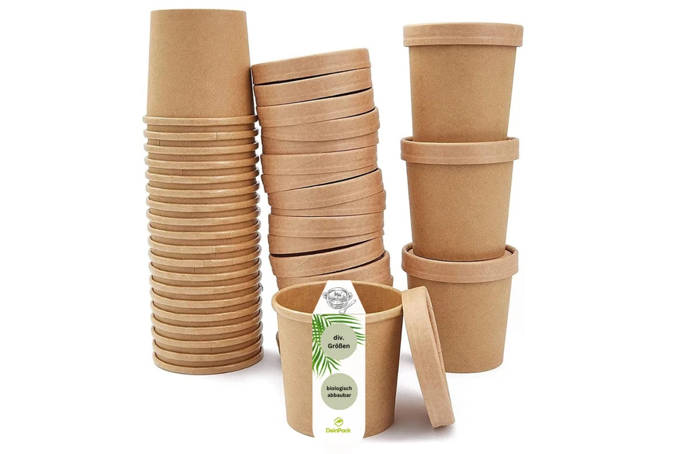 DeinPack Suppenbecher to Go mit Deckel braun | biologisch abbaubar | div. Größen