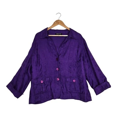 Chaqueta Chaqueta Jones New York 100% Lino Talla 16W Púrpura Bolsillos Manga Puño 3/4  Foto 1 de 4