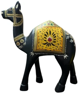 Estatuilla de arte popular camello vintage tallada a mano madera negra pintada a mano 9" de alto - Imagen 1 de 9