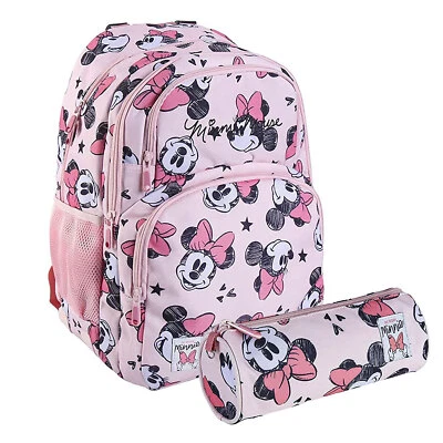Sac à Dos Et Trousse Disney Minnie Mouse Avec Costumes Petite Fille École 5545 - Photo 1/4