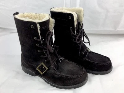 Polo Ralph Lauren Brentwood marrom shearling pele de carneiro camurça tornozelo bota meninos tamanho 5 - Imagem 1 de 4