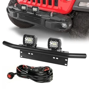 23'' Bull Bar Bumper License Plate Mount Bracket +4"inch LED Light Combo +Wire - Picture 1 of 10