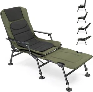 Foldable Fishing Chair Outdoor Reclining Camping Chair with Footrest 350 LBS - Picture 1 of 9