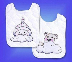 Pink Buggy Bibs Quilted Bibs Stamped Cross Stitch Kit - Picture 1 of 1