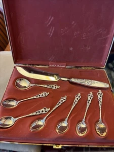 BRODRENE LOHNE Dobbel Rokokko demitasse coffee spoon .830 830S silver 8 Pc Set - Picture 1 of 7