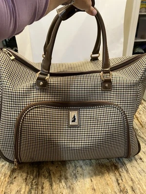 London Fog Rolling Duffle Bag Houndstooth Carry On Luggage Brown Travel 21 Inch - Image 1 of 4