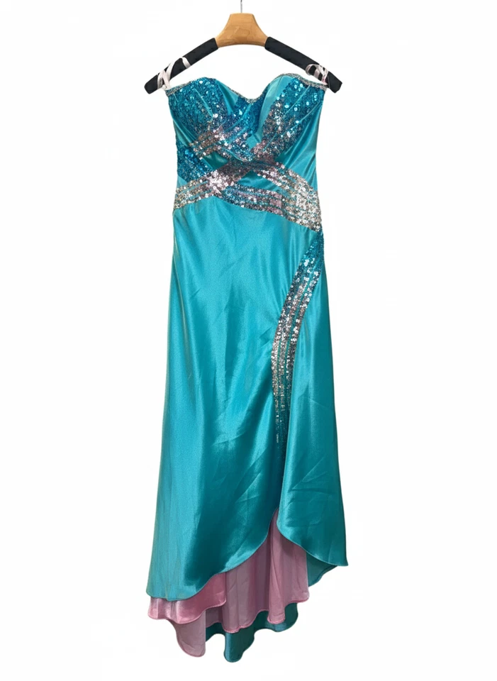 Vestido formal asimétrico de novia sin tirantes lentejuelas turquesa/rosa Party Time Foto 1 de 4