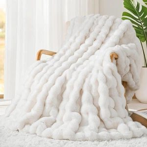 Luxury 1000GSM Faux Rabbit Fur Throw Blanket, Super Heavy Warm Cozy Blankets for - Picture 1 of 12