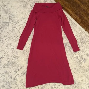 J. Peterman schulterfreier Strickpullover Midikleid Merinowolle Größe Small rot - Bild 1 von 7