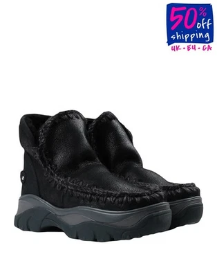 RRP€259 MOU Leather Eskimo Boots US4 UK2 EU35 Black Shearling Lining Logo - Image 1 of 4