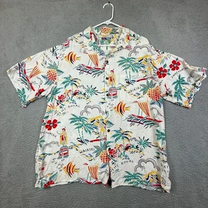 Reyn Spooner Hawaiian Shirt Tropical Pineapple Fish Beach Scene XXL Men - Picture 1 of 8