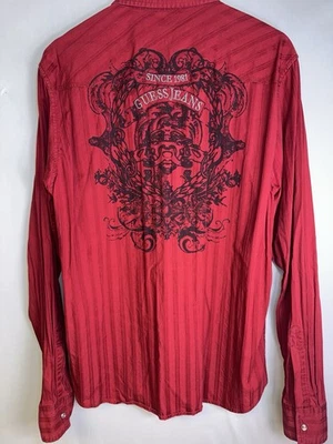 Y2K Streetwear Shirt XL Red Bold Back Graphic Pockets Guess - Image 1 of 4