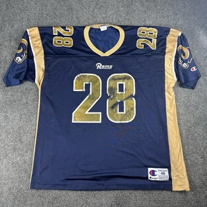 Champion St. Louis Rams Marshall Faulk 28 Football Jersey 2XL Mens Navy Gold 00s - Picture 1 of 9