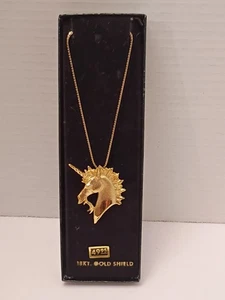 Vintage 18k Gelbgold Schild plattiert Einhorn 🦄 Anhänger Halskette 19" Kette - Bild 1 von 17