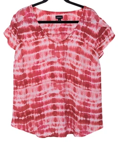 Torrid Tie Dye Women's Blouse Sz 2 Georgette Tulip Sleeve Pink White Lightweight - Picture 1 of 8
