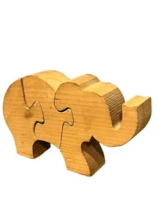 Natural Wood 3 pieces Wooden Elephant Puzzle Figure Home Office Table Decor 6.3" - Picture 1 of 20