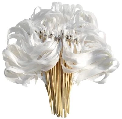 50 Pcs Ribbon Wands with Bell Party Favors Wedding Streamers Ribbon Sticks - Image 1 of 4