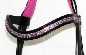 FSS GLISTEN 3 4 row Crystal PATENT Curve U Bling ROSE BABY LIGHT PINK Browband - Picture 1 of 4