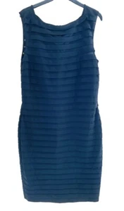 Tadashi Shoji Black Dress Illusion Cocktail Shift MIDI L UK 12 14 Bodycon Lace - Picture 1 of 23