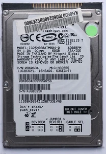Hitachi Travelstar 60GB IDE 2.5" Laptop HDD Model IC25N060ATMR04-0 P/N: 08K0634 - Picture 1 of 2