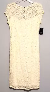 Marina Dress Womens 10 Ivory Sheath Cap Sleeve Lace Sequins Evenings Cocktails - Picture 1 of 14