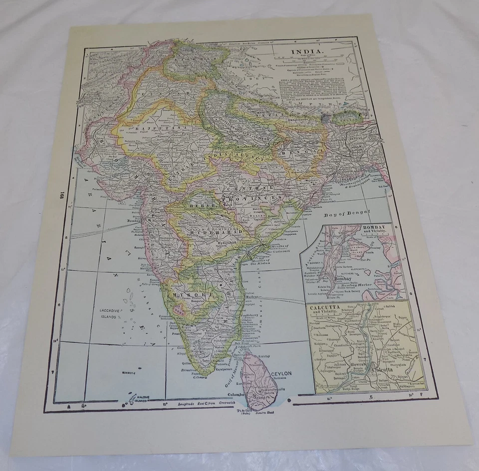 c1900 Antique COLOR Map  ///  INDIA - Image 1 of 1
