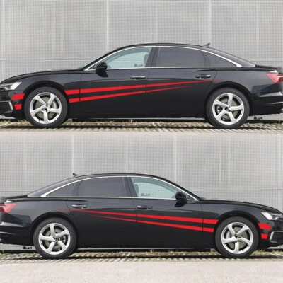 2Pcs Car Body Side Door Vinyl Decals Truck Racing Long Stripes Graphics Stickers - Image 1 of 4