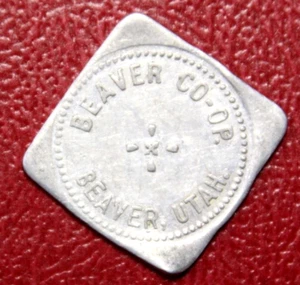 Beaver Utah Beaver CO-OP gut für $2,00 Handel Aluminium 24 mm quadratische Medaille - Bild 1 von 2