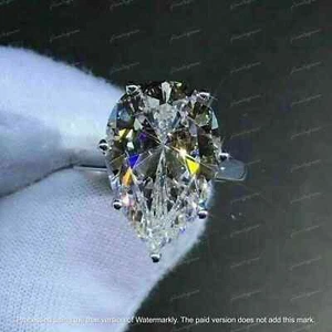 3Ct Pear Cut Lab Created Diamond Solitaire Engagement Ring 14k White Gold Plated - Picture 1 of 3