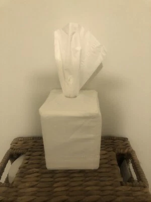 Pottery Barn Linen Hemstitch Tissue Box Cover Beautiful!! White NWT - Image 1 of 2