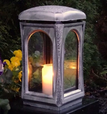 Grablaterne Grablampe Grableuchte Grablicht Grabschmuck Massiv Silber Kerze - Bild 1 von 3