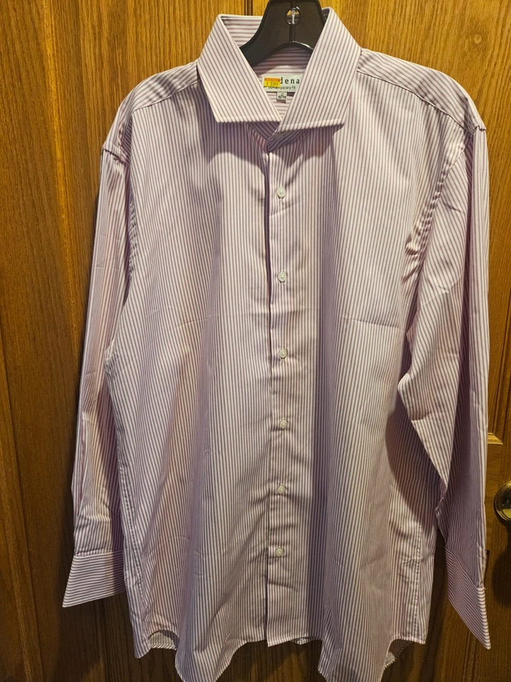 TALLA 17 32/33 MODENA (NUEVO) Camisa de Vestir Para Hombre Rosa y Blanco Rayas Lote #561 Foto 1 de 3