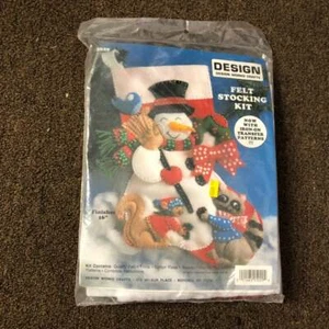 New Snowman Felt Christmas 3-D Stocking Kit Raccoon Animals - Picture 1 of 3