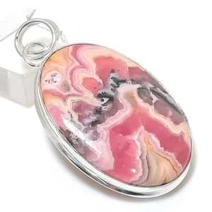 Rhodochrosite Gemstone Handmade 925 Sterling Silver Jewelry Pendant 2.32" B351 - Picture 1 of 7
