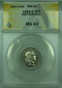 1885-B 20R Switzerland ANACS MS 64 20 Rappen Coin KM#29 - Picture 1 of 2