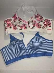 Lot of 2 Cacique Bras 46C Blue stripe and White w flowers - Picture 1 of 4