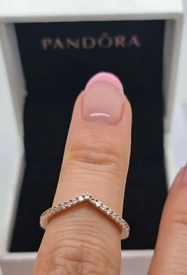Nuevos anillos apilables Pandora 186316CZ para mujer blancos circonita cúbica brillantes Wishbone   Foto 1 de 4