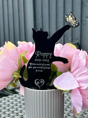 Pet Memorial Plaque Cat Butterfly Stake Marker Personalised for Garden Outdoor - Image 1 of 4