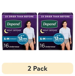 (2 pack) Night Defense Incontinence Underwear for Men, Adult Diapers,S/M,16Count - Picture 1 of 8