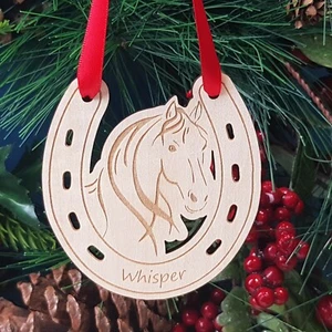 Horseshoe Christmas Tree Ornament, Horse Name Xmas Hanger, Personalised Gift - Picture 1 of 5