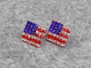New Elegant Design American Flag Stud Earrings Made with Swarovski Crystals - Picture 1 of 3