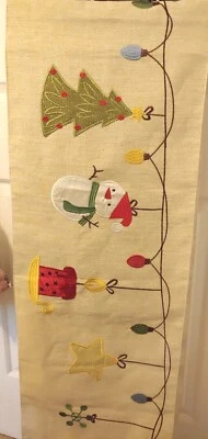  Christmas Table Runner Sparkly Gold  Ornaments  Lights Vibrant Silky Liner  - Image 1 of 4