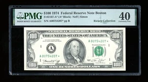 DBR 1974 $100 FRN Boston STAR Fr. 2167-A* PMG XF-40 Serial A00754207* - Picture 1 of 2