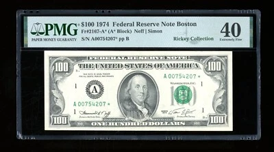 DBR 1974 $100 FRN Boston STAR Fr. 2167-A* PMG XF-40 Serial A00754207* - Image 1 of 2