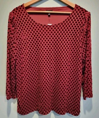 Nuevo Top Talbots Borgoña Burnout Terciopelo Polkadot Manga 3/4 Talla XL Cereza Foto 1 de 4