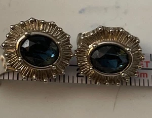 Vintage Sapphire Blue Clip Earrings Silver Tone Faux Jewels - Picture 1 of 4