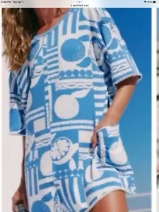 Free People Hot Shot Tee Romper Sunday Market Blue White Size XS NWT $70 - Picture 1 of 6