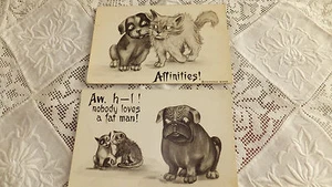 Antique 2 -1909 large eyes cat dog postcards F A Moss Dog  gone cat series blank - Picture 1 of 4