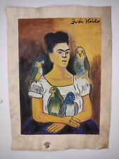 Frida Kahlo Painting Drawing Vintage Sketch Paper Signed Stamped